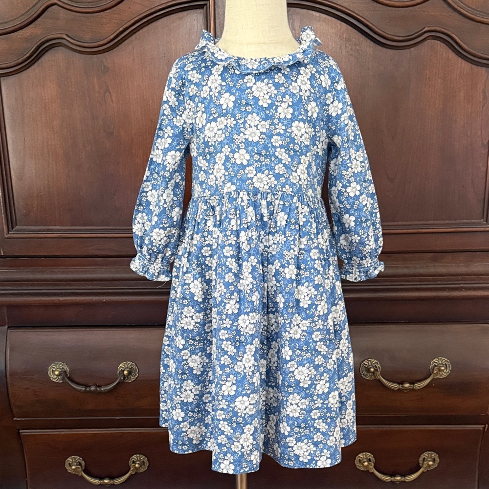 EDGEHILL COLLECTION Blue Floral Ruffle Collar Dress Girls Size 5 Boutique